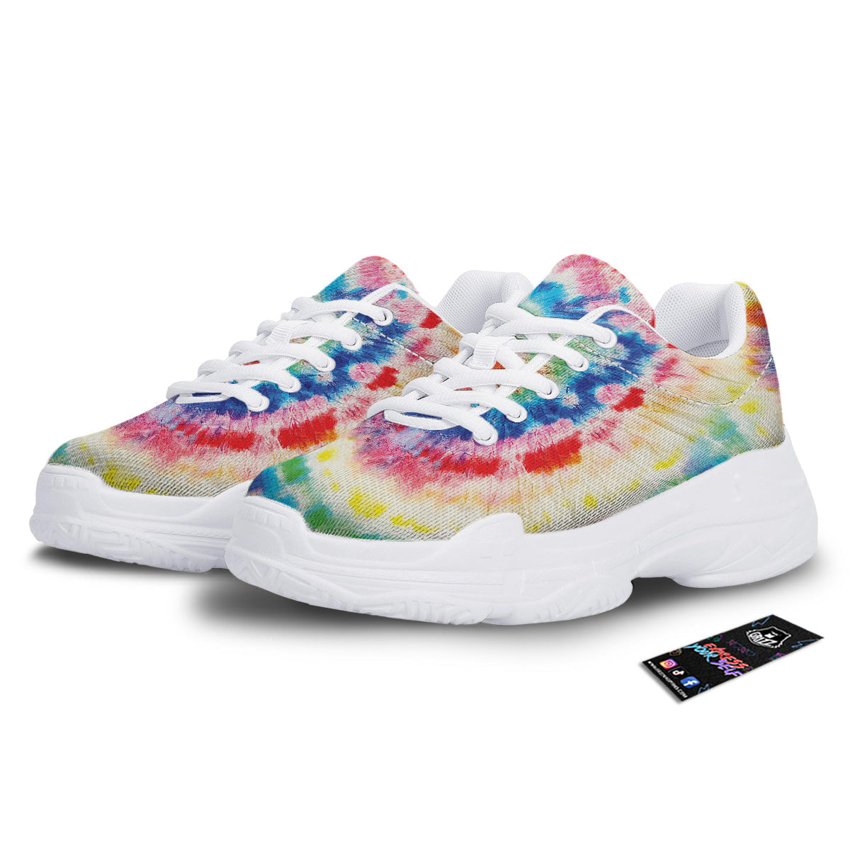 Tie Dye Bright Spiral Print White Chunky Shoes-grizzshop