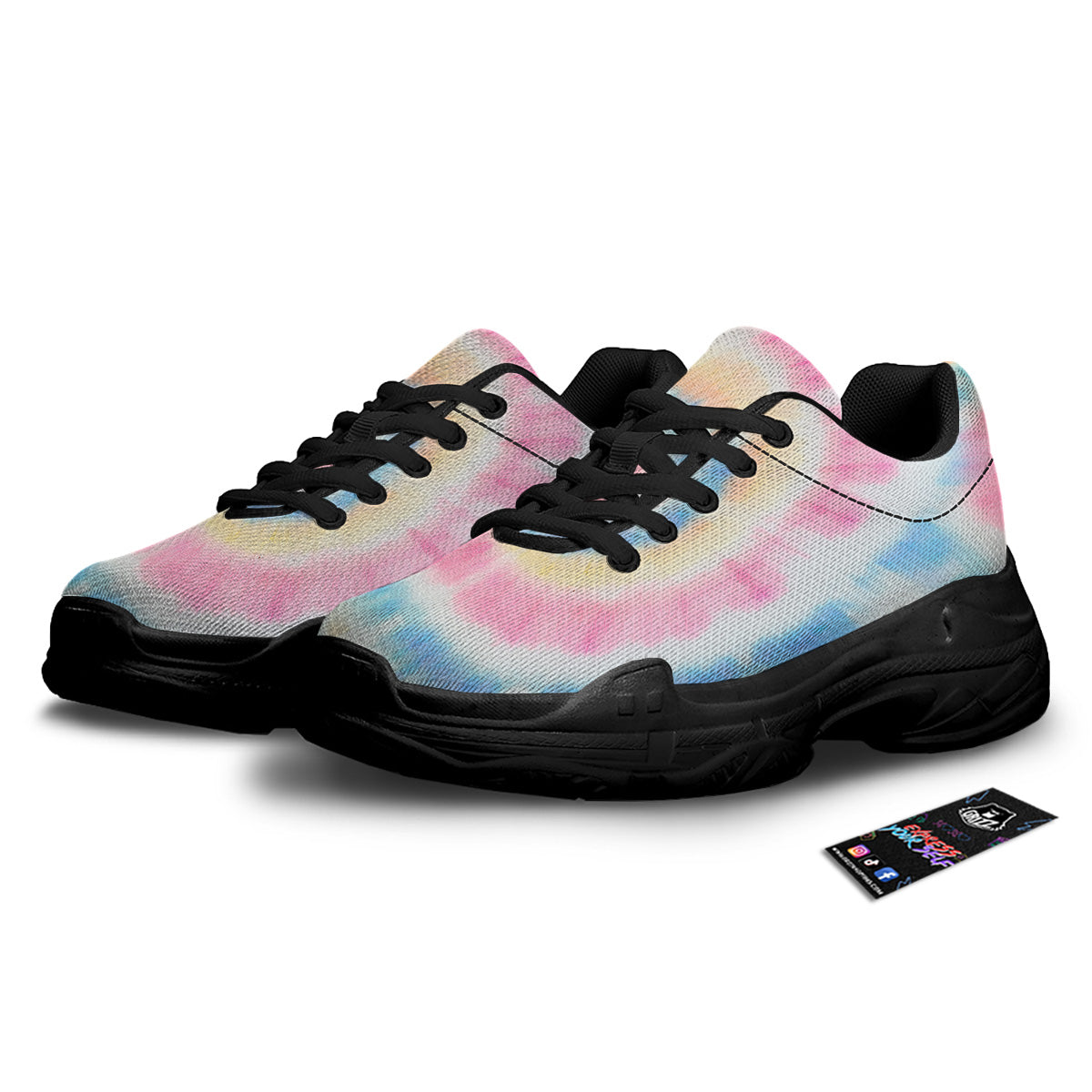 Tie Dye Bright Swirl Print Black Chunky Shoes-grizzshop
