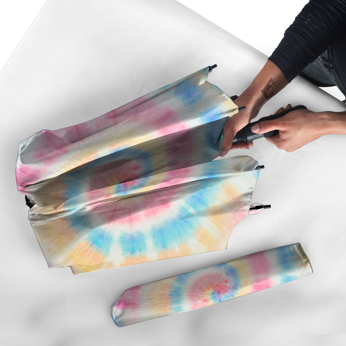 Tie Dye Bright Swirl Print Umbrella-grizzshop