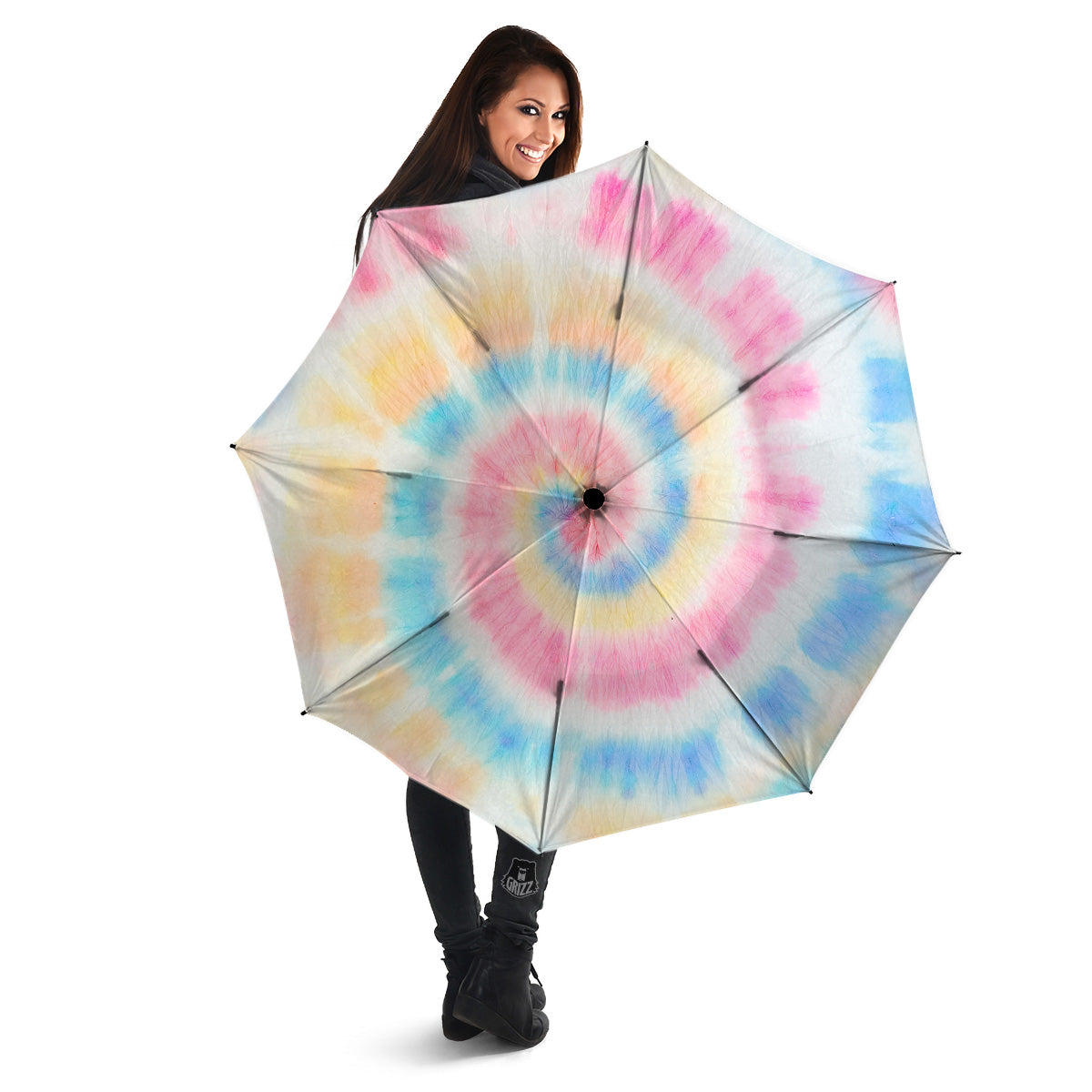 Tie Dye Bright Swirl Print Umbrella-grizzshop