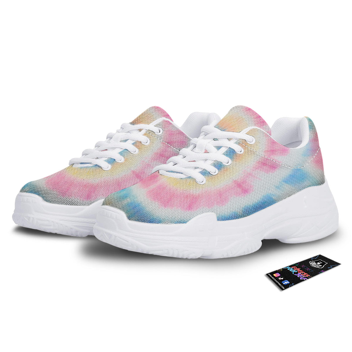 Tie Dye Bright Swirl Print White Chunky Shoes-grizzshop