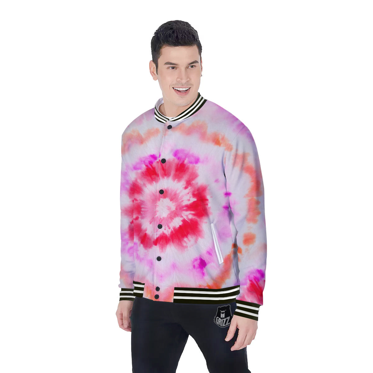 Tie Dye Circle Print Baseball Jacket-grizzshop