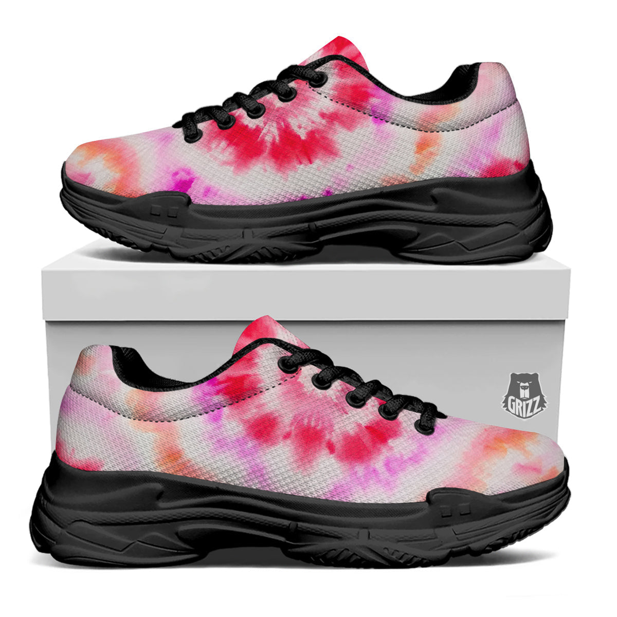 Tie Dye Circle Print Black Chunky Shoes-grizzshop