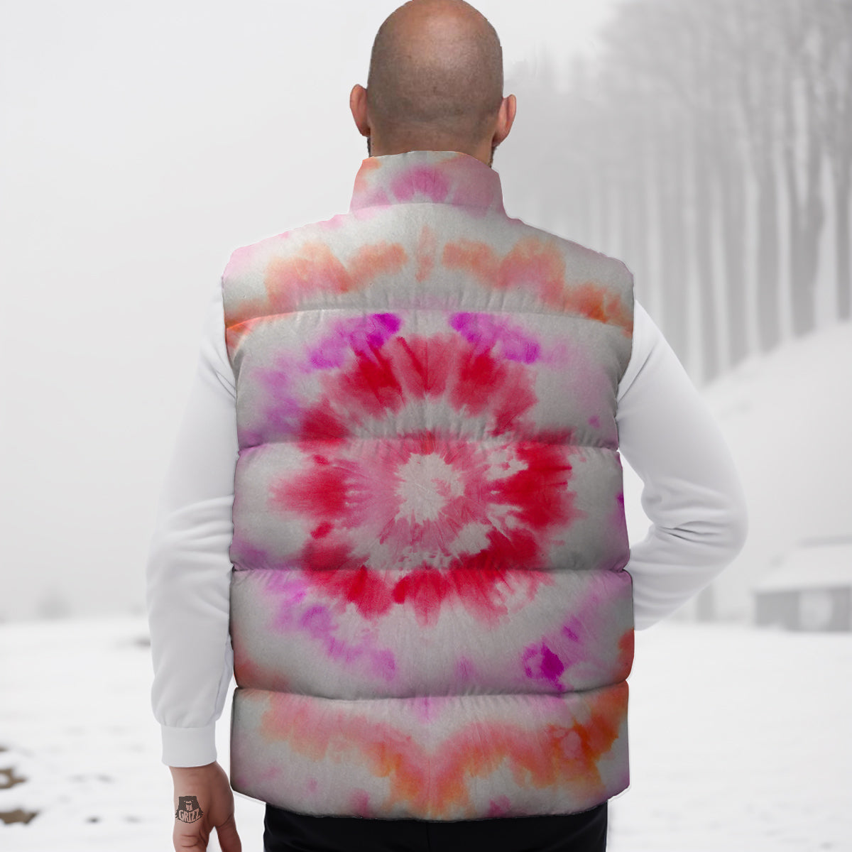 Tie Dye Circle Print Down Vest-grizzshop