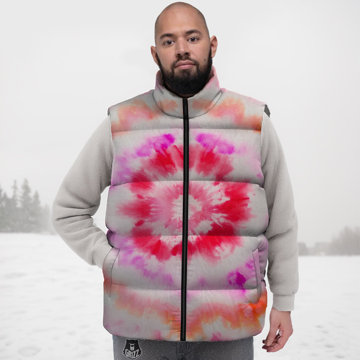 Tie Dye Circle Print Down Vest-grizzshop
