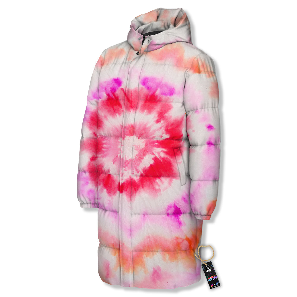 Tie Dye Circle Print Long Down Jacket-grizzshop