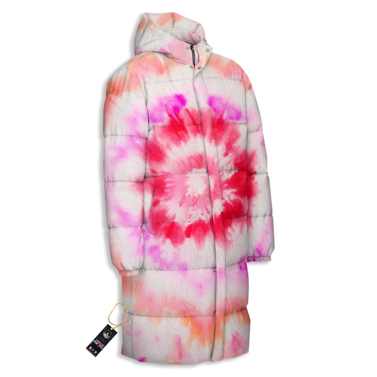 Tie Dye Circle Print Long Down Jacket-grizzshop