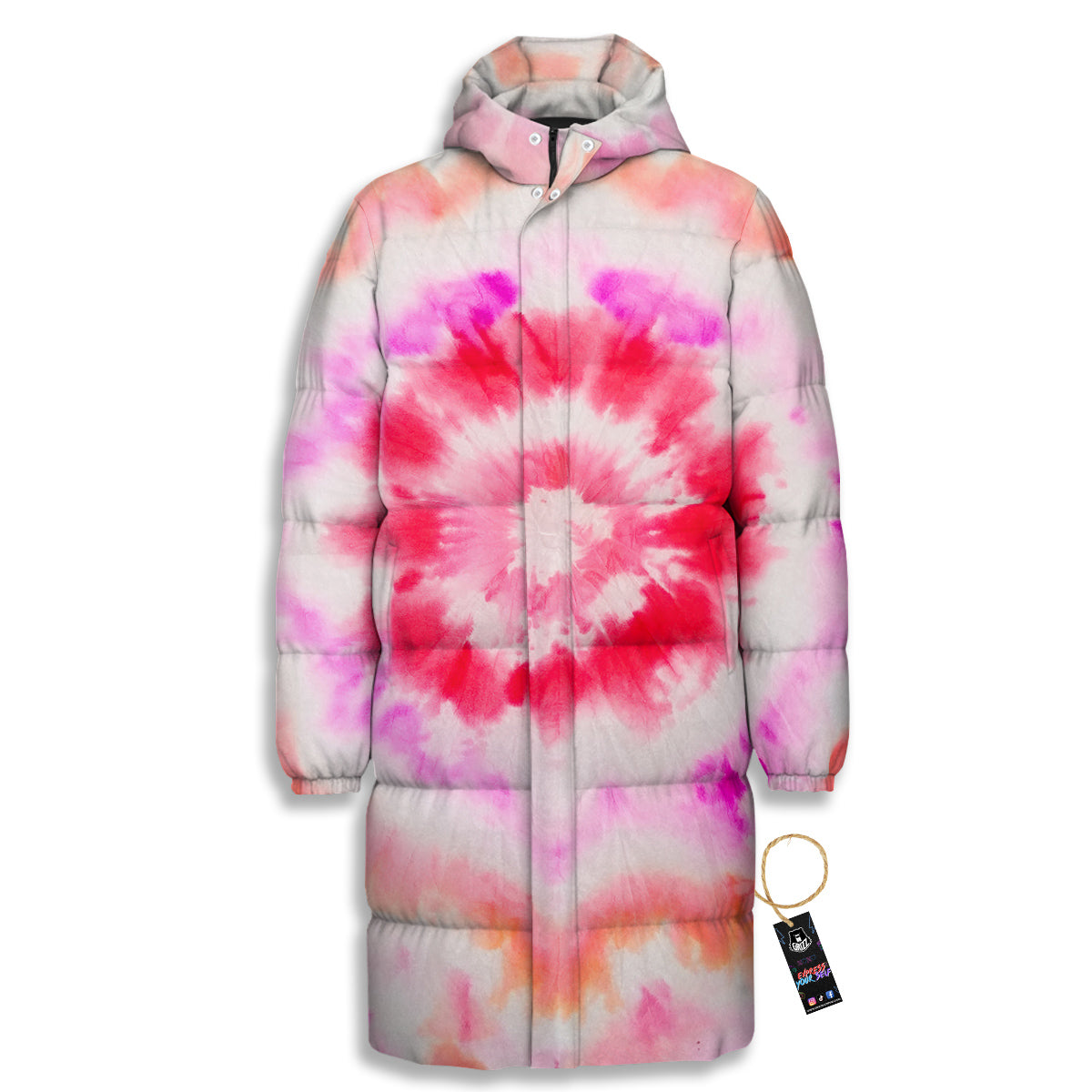 Tie Dye Circle Print Long Down Jacket-grizzshop