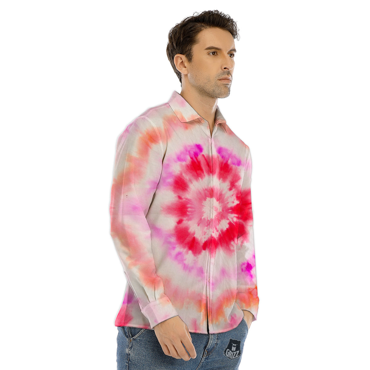 Tie Dye Circle Print Men's Dress Shirts-grizzshop