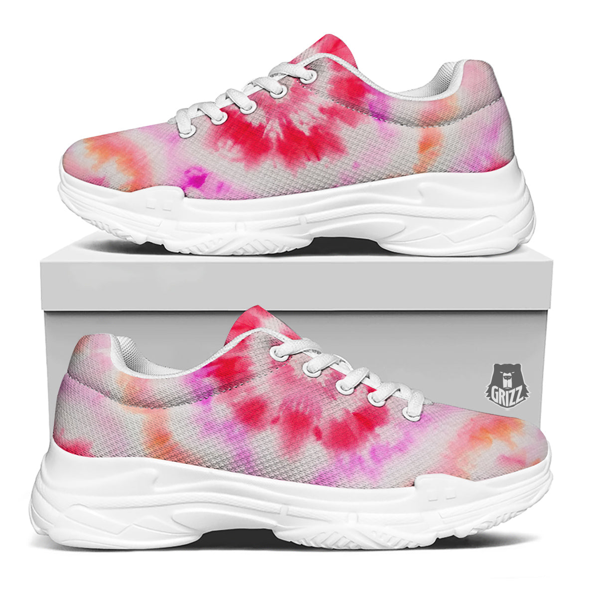 Tie Dye Circle Print White Chunky Shoes-grizzshop