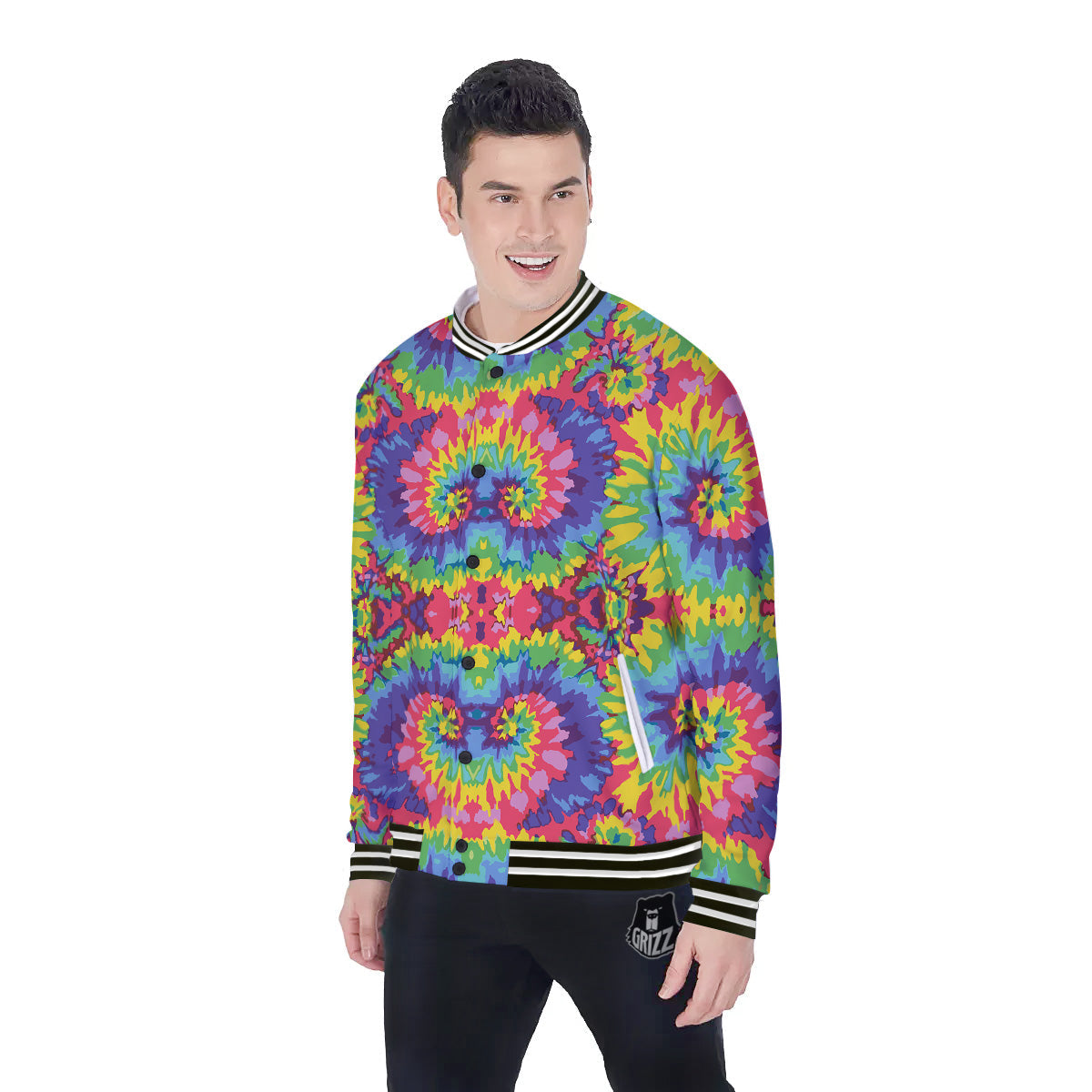Tie Dye Colorful Abstract Print Pattern Baseball Jacket-grizzshop