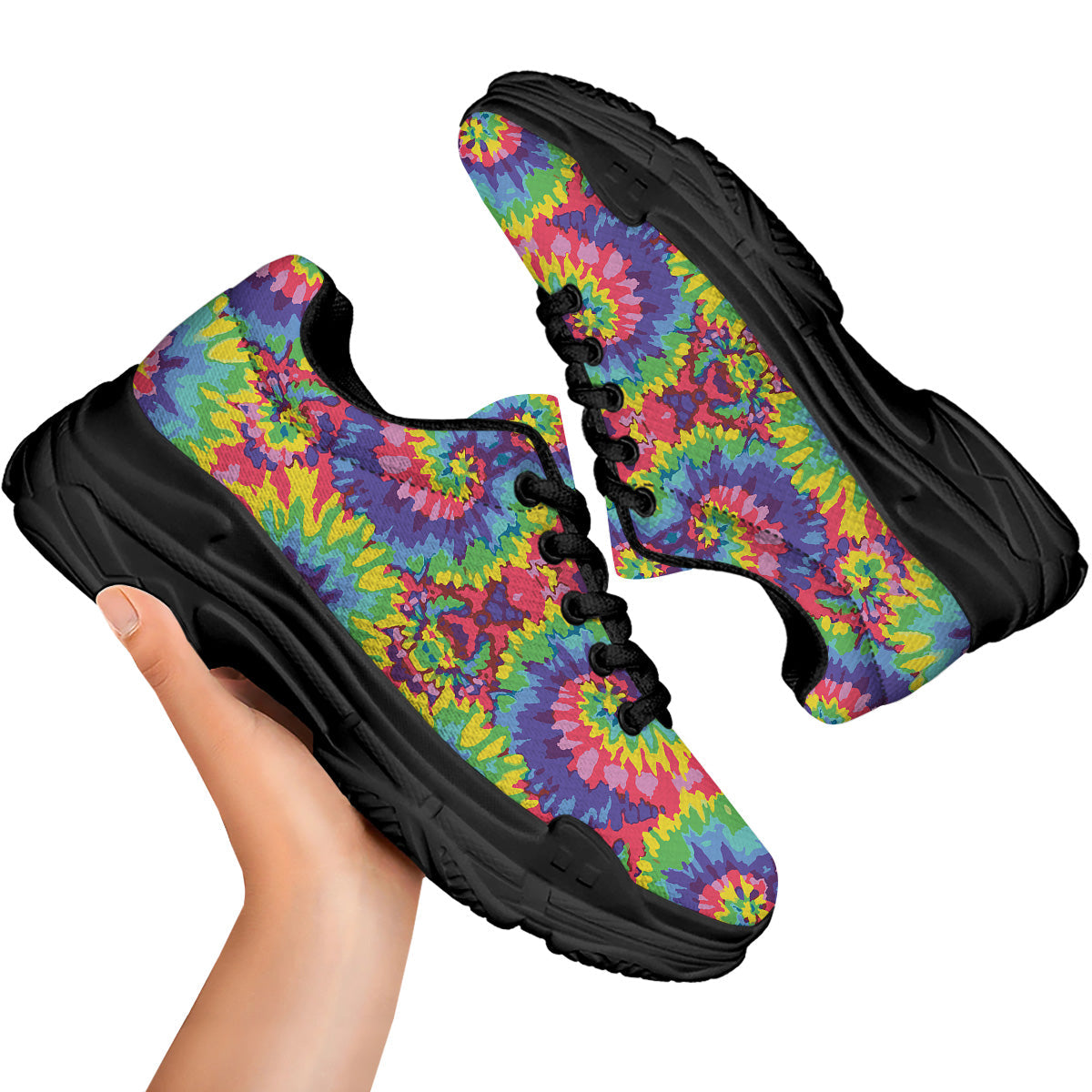 Tie Dye Colorful Abstract Print Pattern Black Chunky Shoes-grizzshop