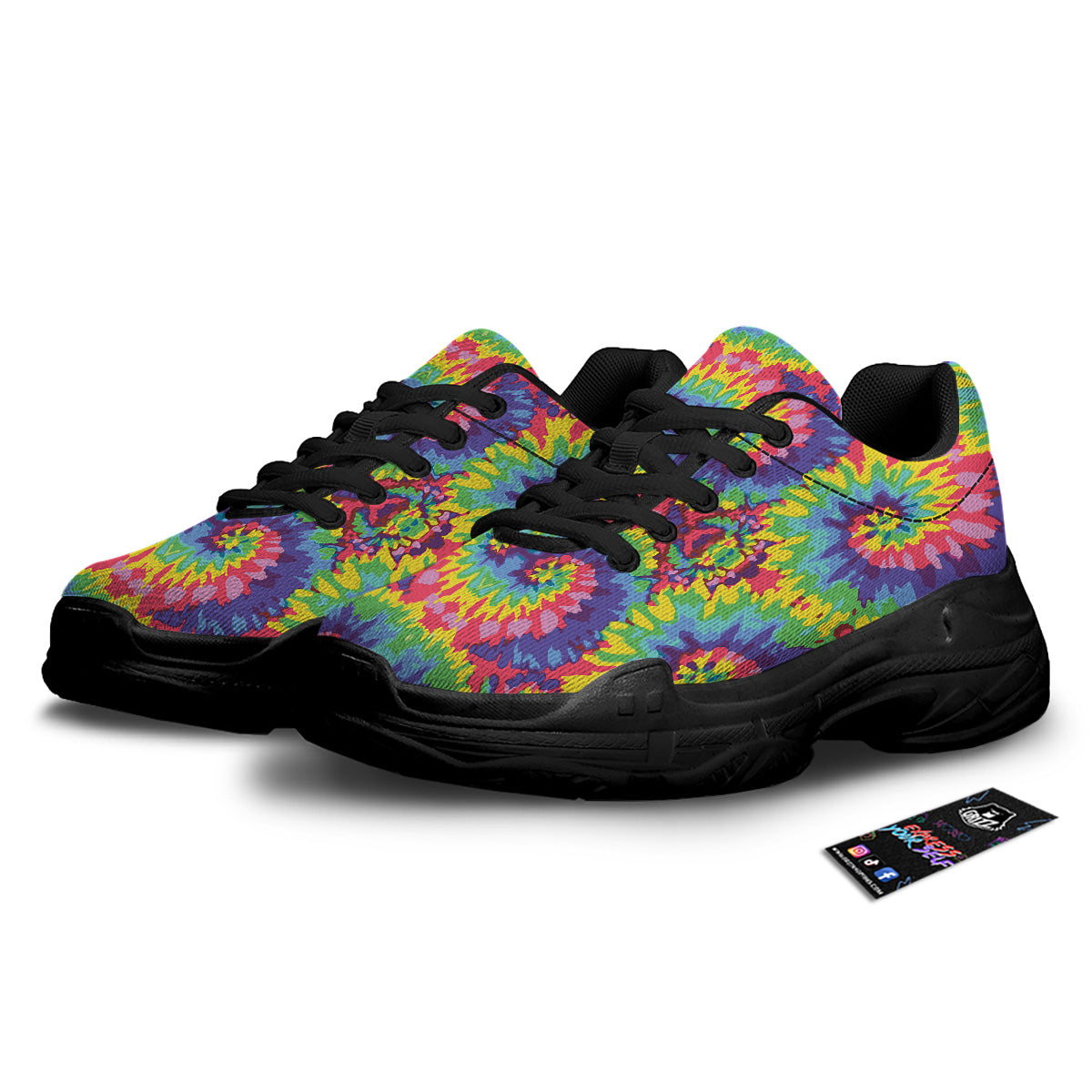 Tie Dye Colorful Abstract Print Pattern Black Chunky Shoes-grizzshop