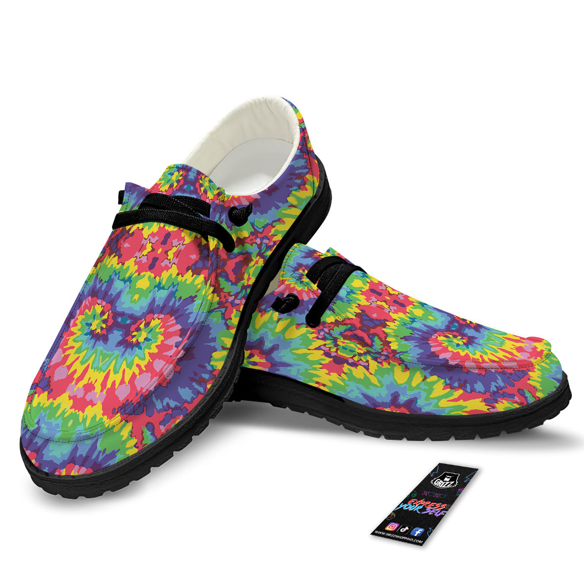 Tie Dye Colorful Abstract Print Pattern Black Loafers-grizzshop
