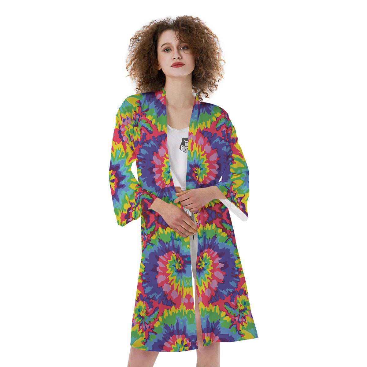 Tie Dye Colorful Abstract Print Pattern Kimono-grizzshop