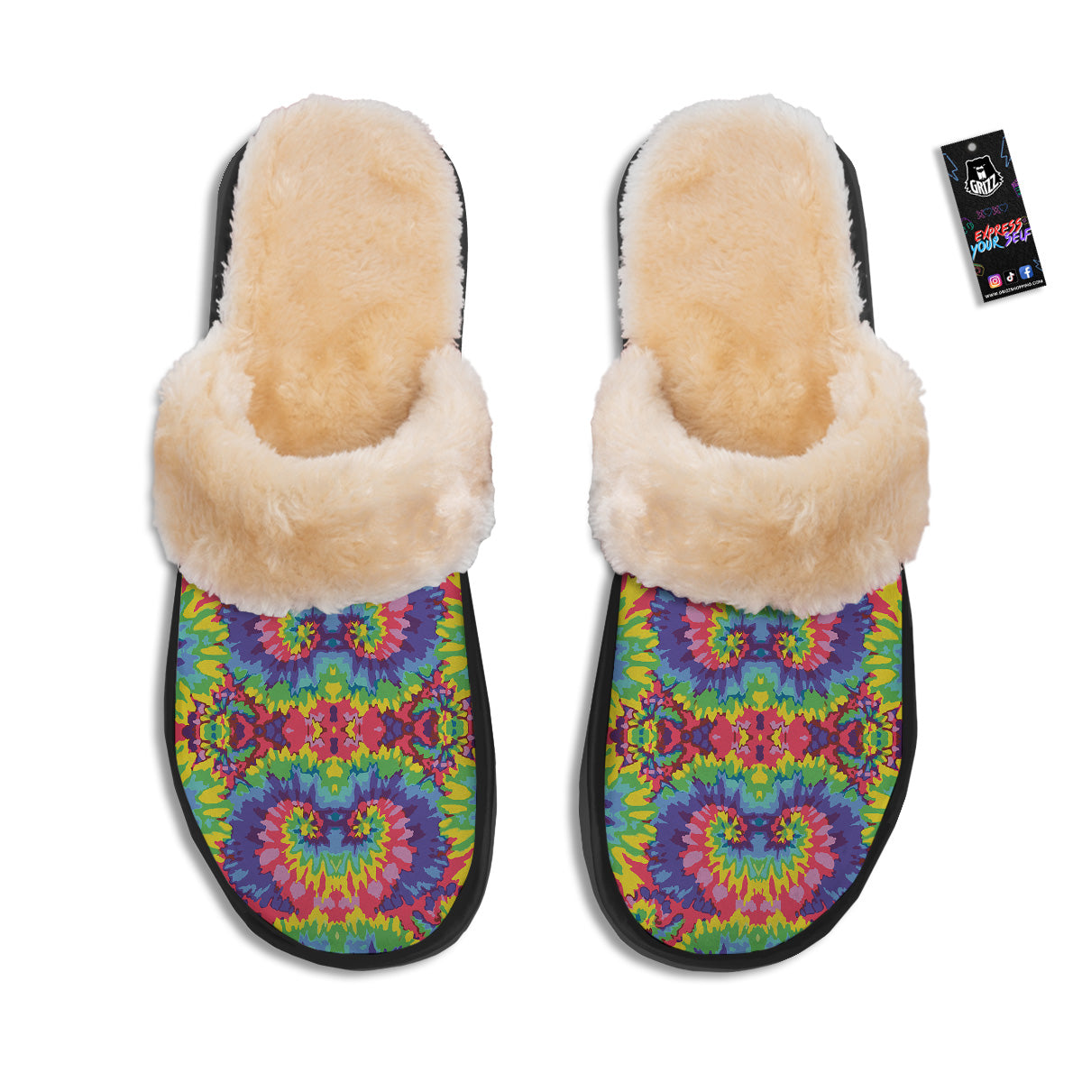 Tie Dye Colorful Abstract Print Pattern Slippers-grizzshop
