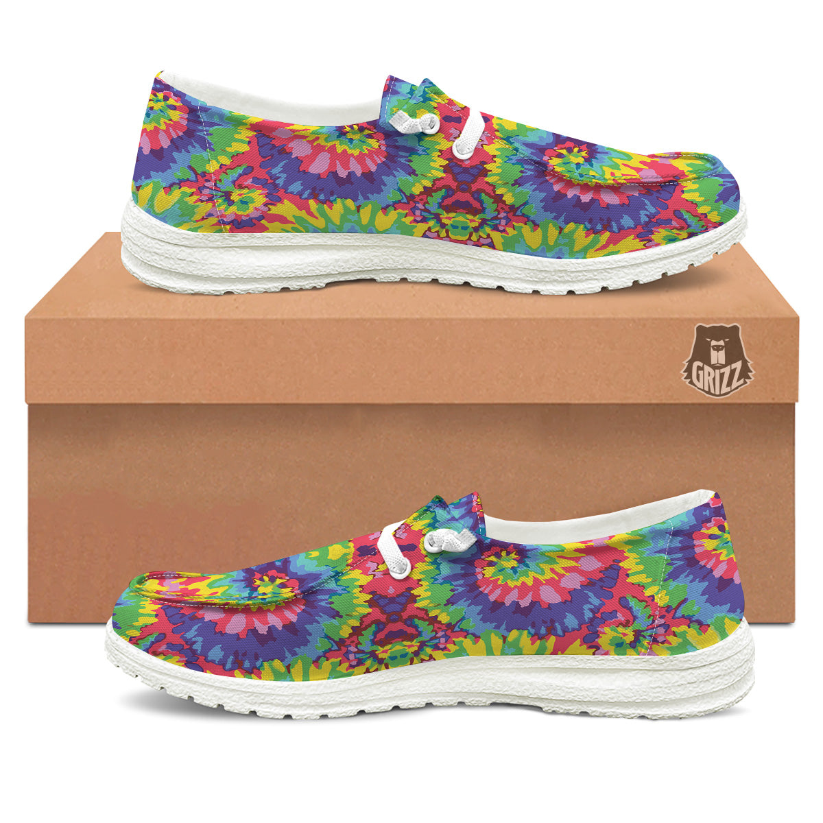 Tie Dye Colorful Abstract Print Pattern White Loafers-grizzshop