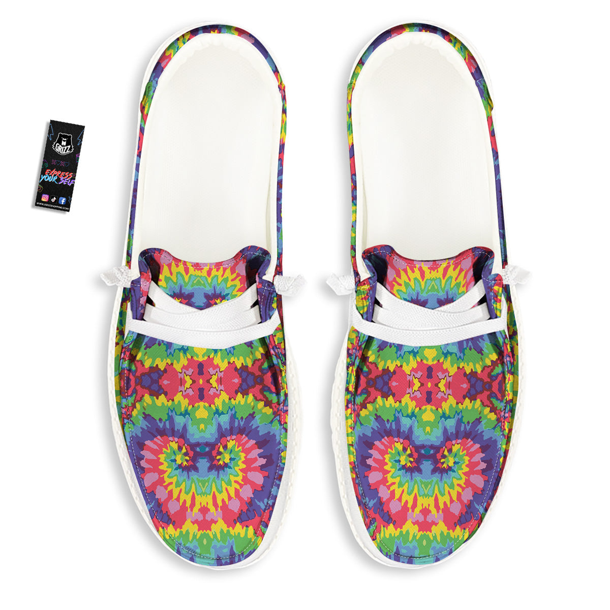 Tie Dye Colorful Abstract Print Pattern White Loafers-grizzshop