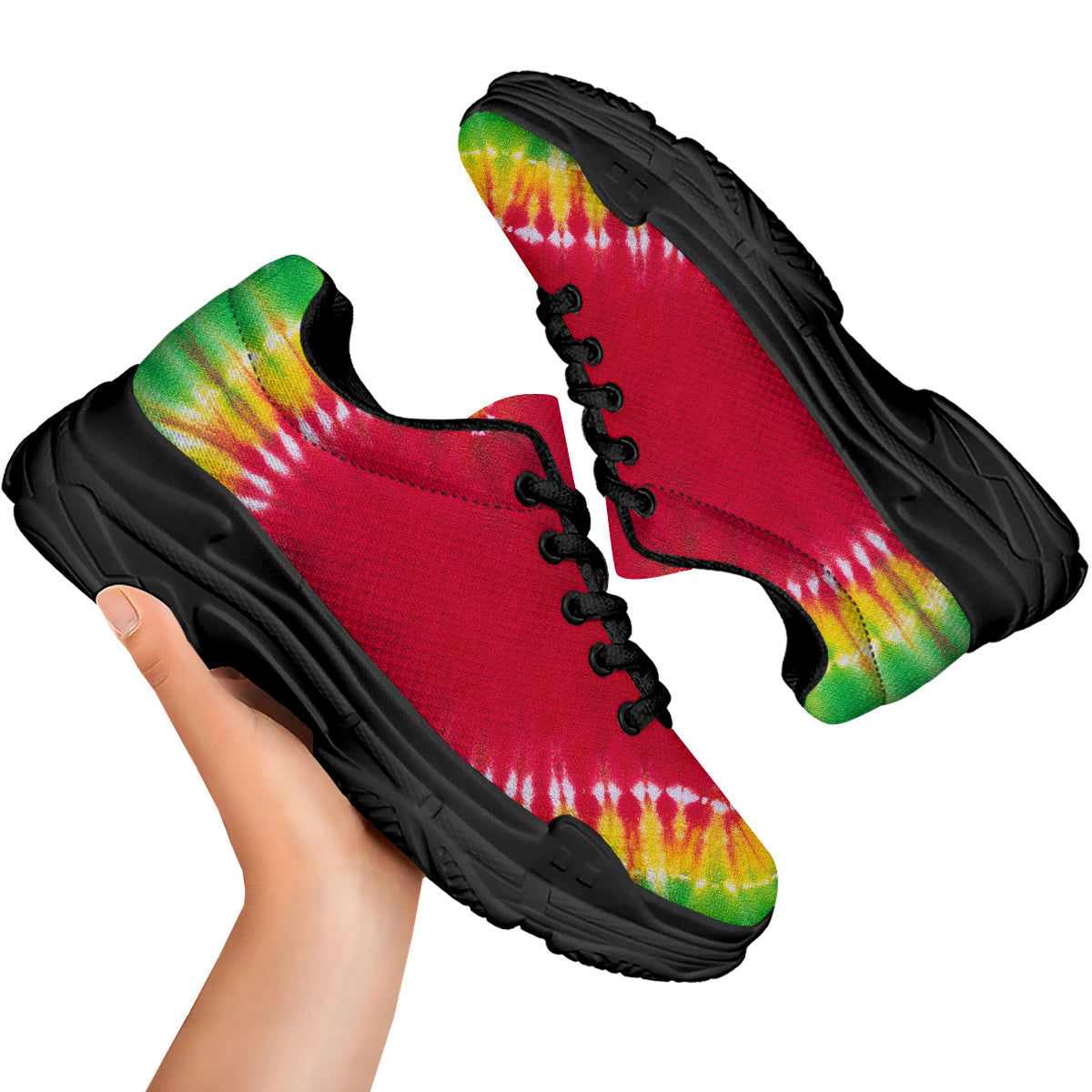Tie Dye Colorful Heart Print Black Chunky Shoes-grizzshop