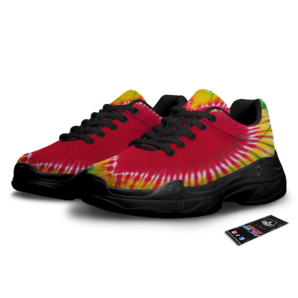 Tie Dye Colorful Heart Print Black Chunky Shoes-grizzshop