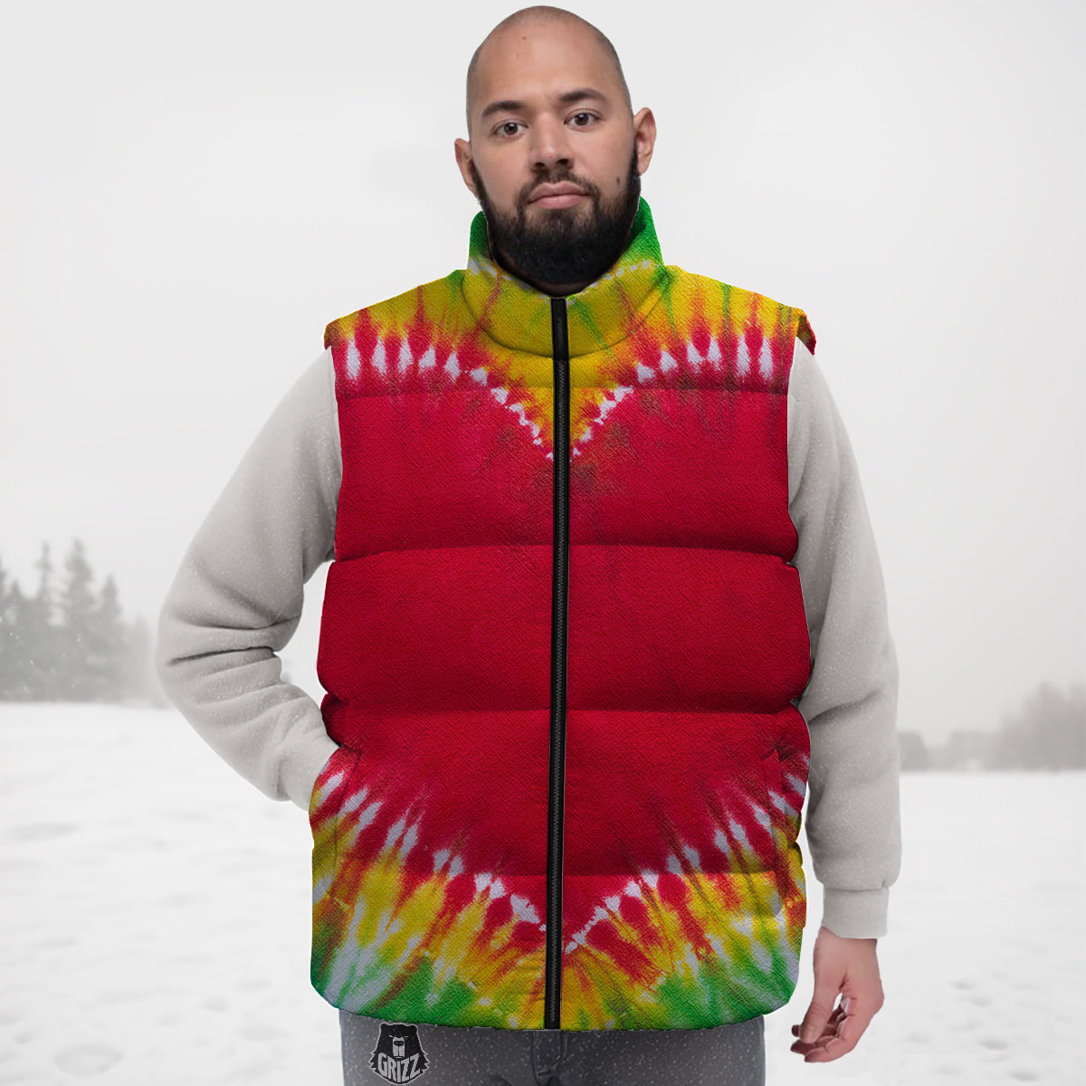 Tie Dye Colorful Heart Print Down Vest