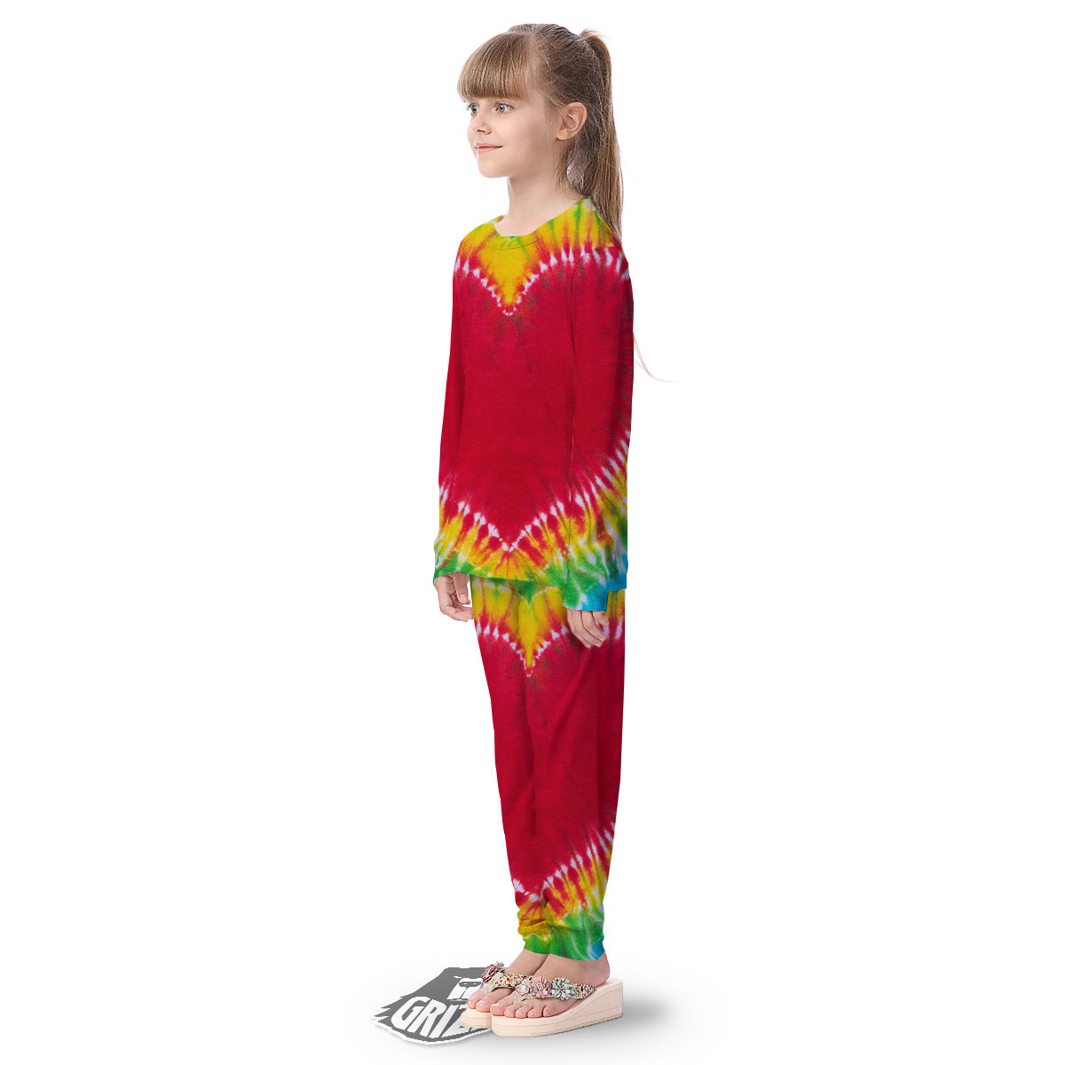 Tie Dye Colorful Heart Print Kid's Pajamas-grizzshop