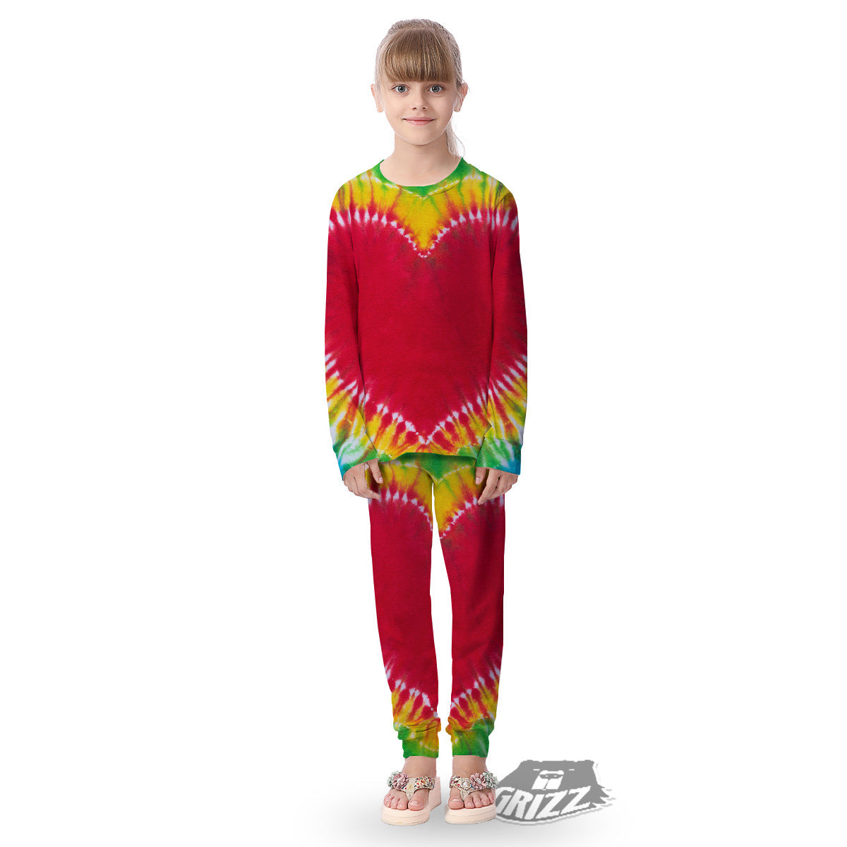 Tie Dye Colorful Heart Print Kid's Pajamas-grizzshop