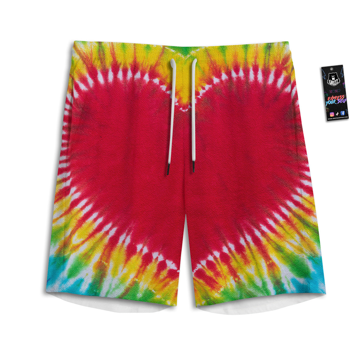 Tie Dye Colorful Heart Print Men's Athletic Shorts