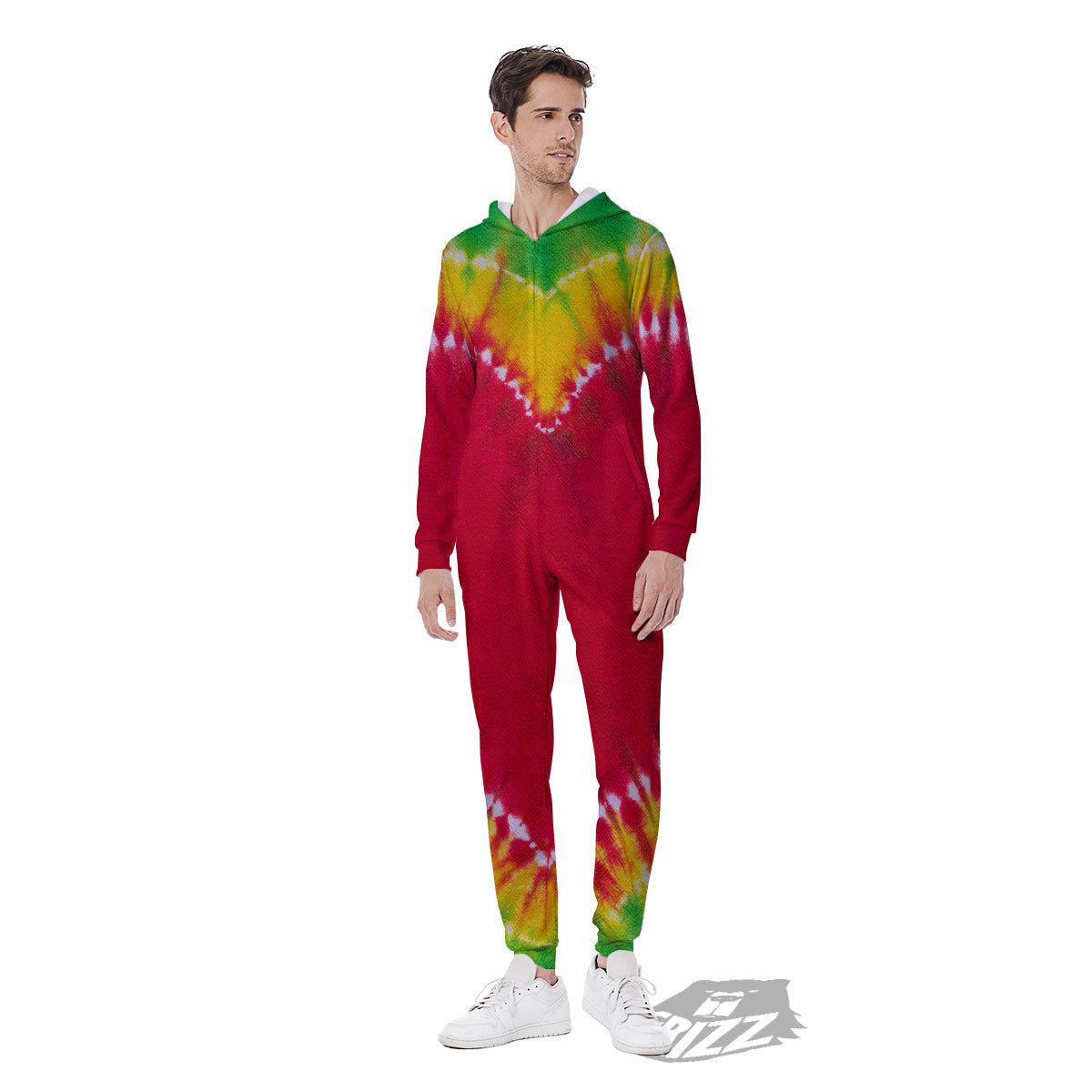 Tie Dye Colorful Heart Print Men's Jumpsuit-grizzshop