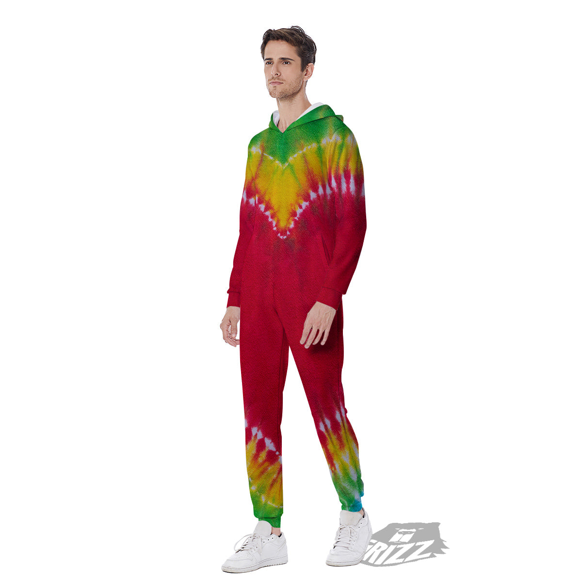 Tie Dye Colorful Heart Print Men's Jumpsuit-grizzshop