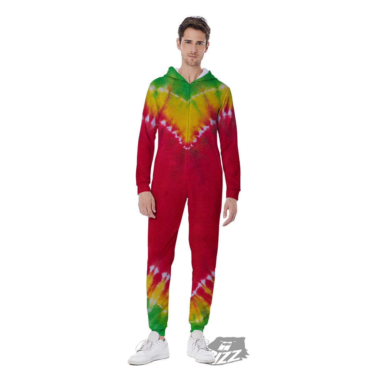 Tie Dye Colorful Heart Print Men's Jumpsuit-grizzshop