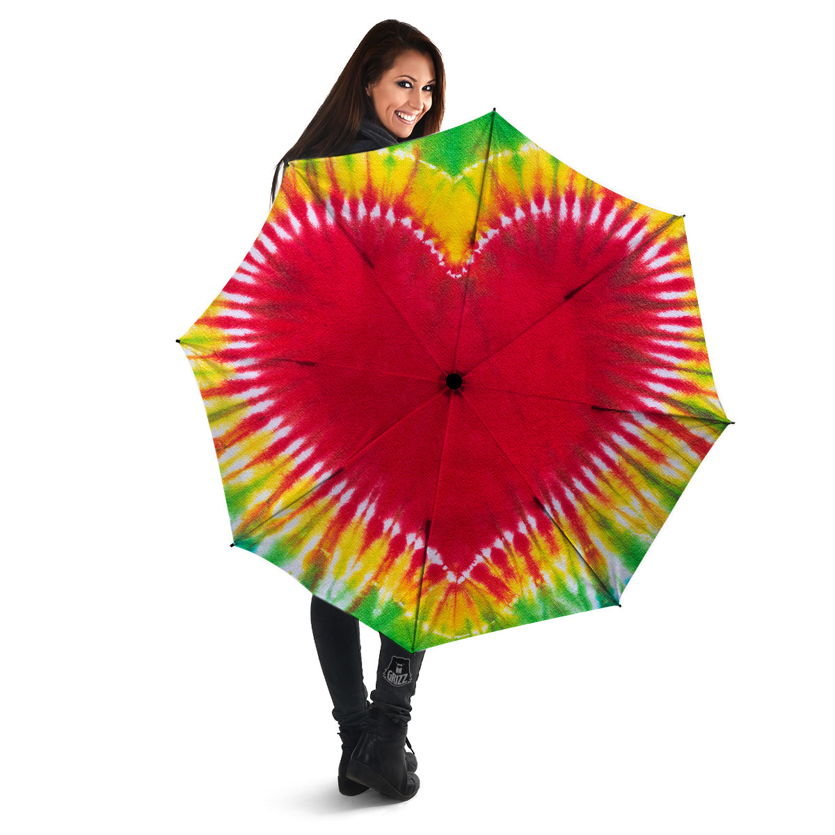 Tie Dye Colorful Heart Print Umbrella-grizzshop
