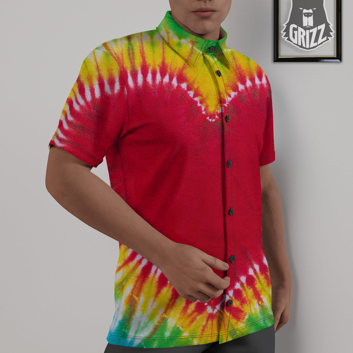 Tie Dye Colorful Heart Print Untucked Shirts-grizzshop