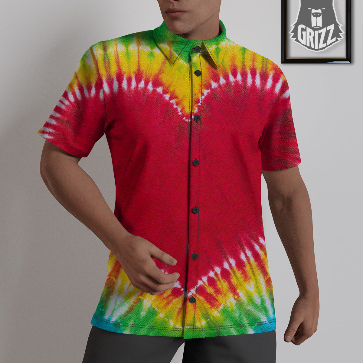 Tie Dye Colorful Heart Print Untucked Shirts-grizzshop