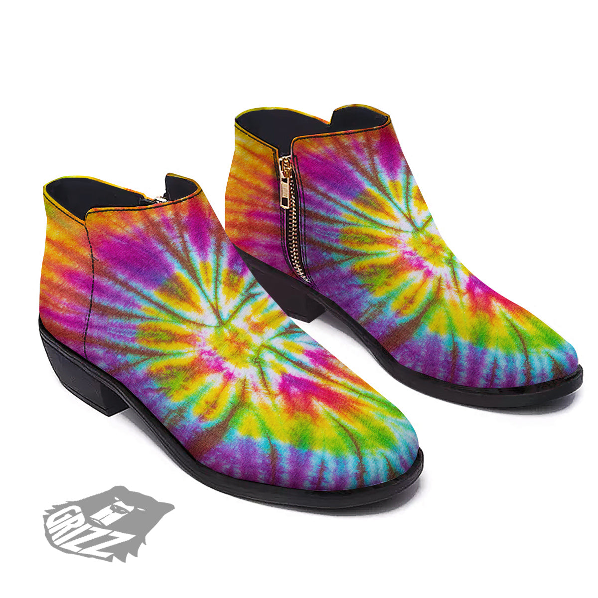 Tie Dye Colorful Hippie Print Ankle Boots-grizzshop