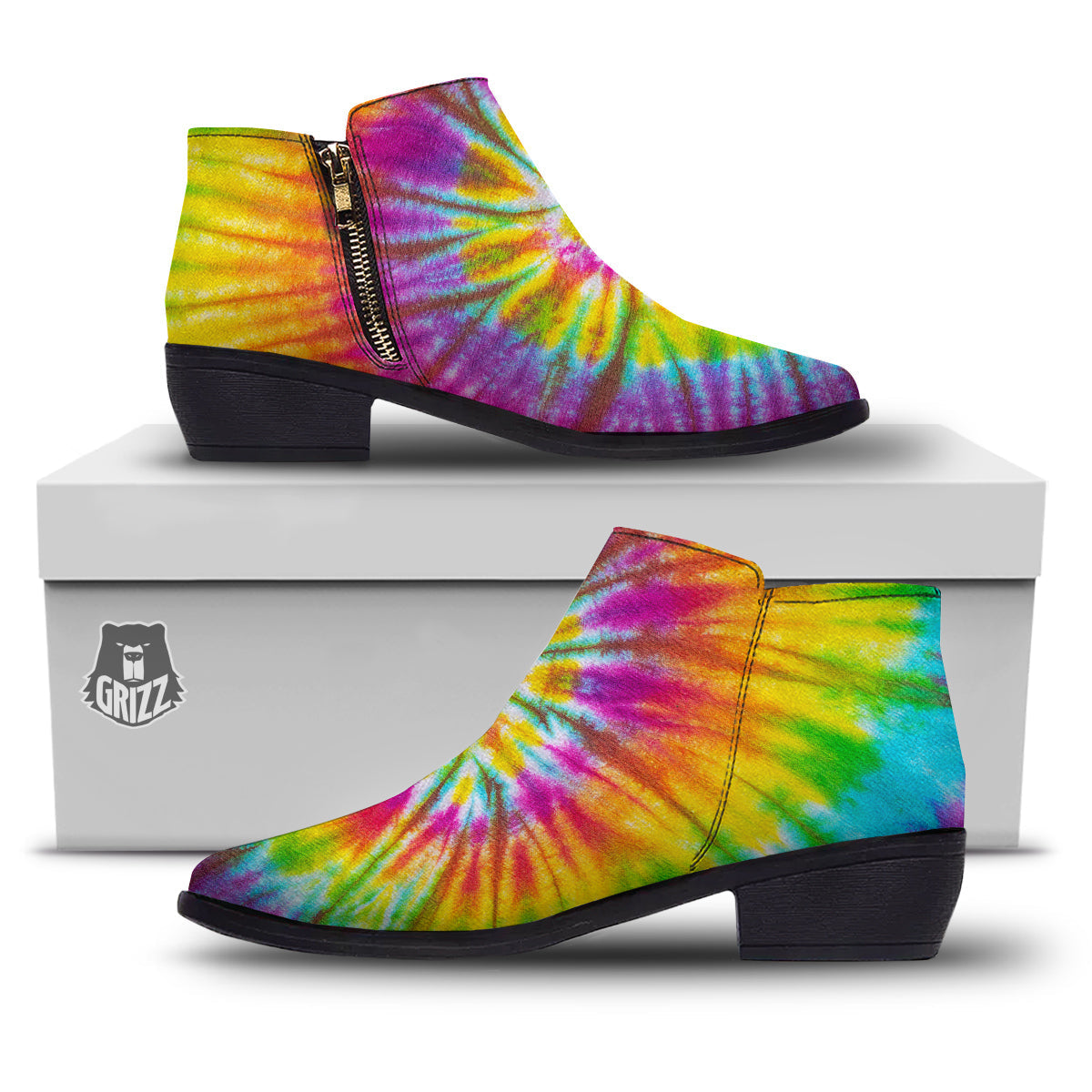 Tie Dye Colorful Hippie Print Ankle Boots-grizzshop