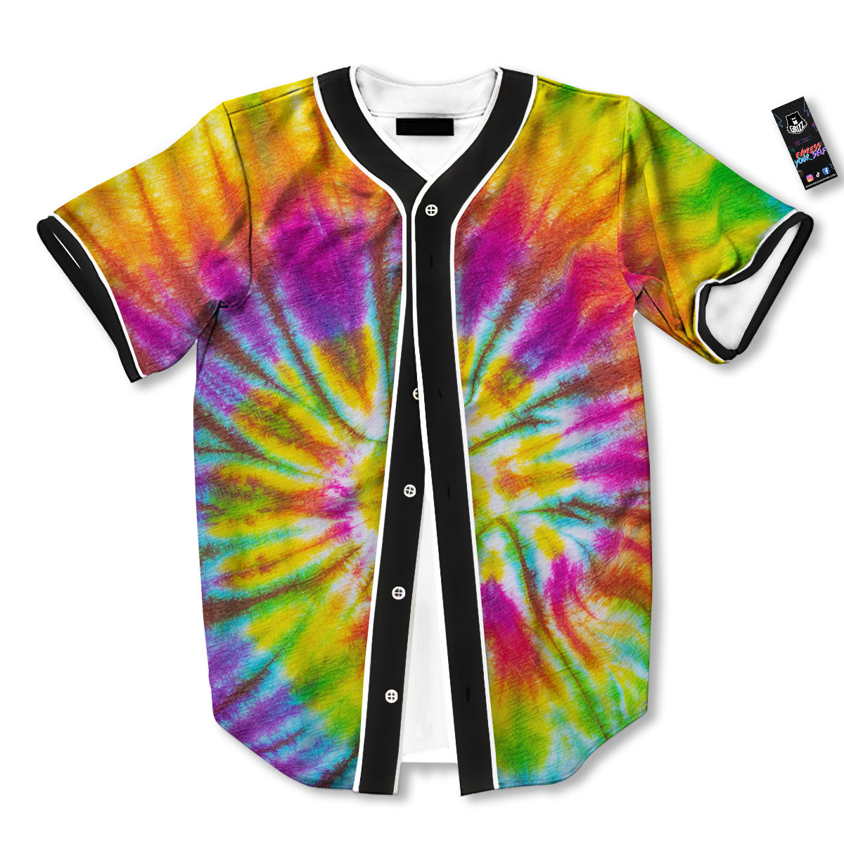Tie Dye Colorful Hippie Print Baseball Jersey-grizzshop