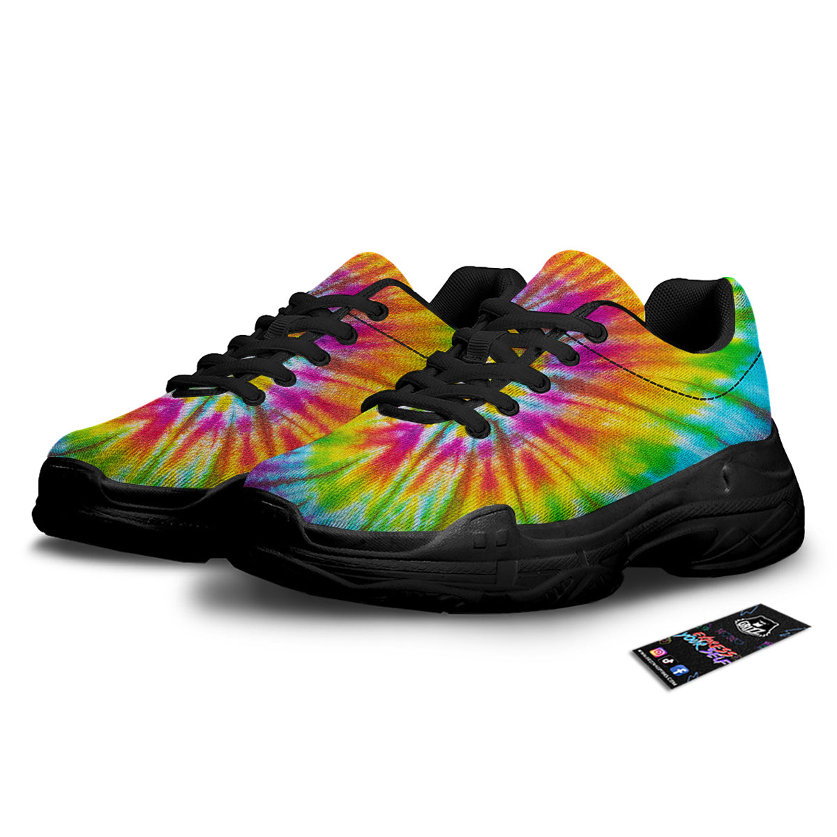 Tie Dye Colorful Hippie Print Black Chunky Shoes-grizzshop