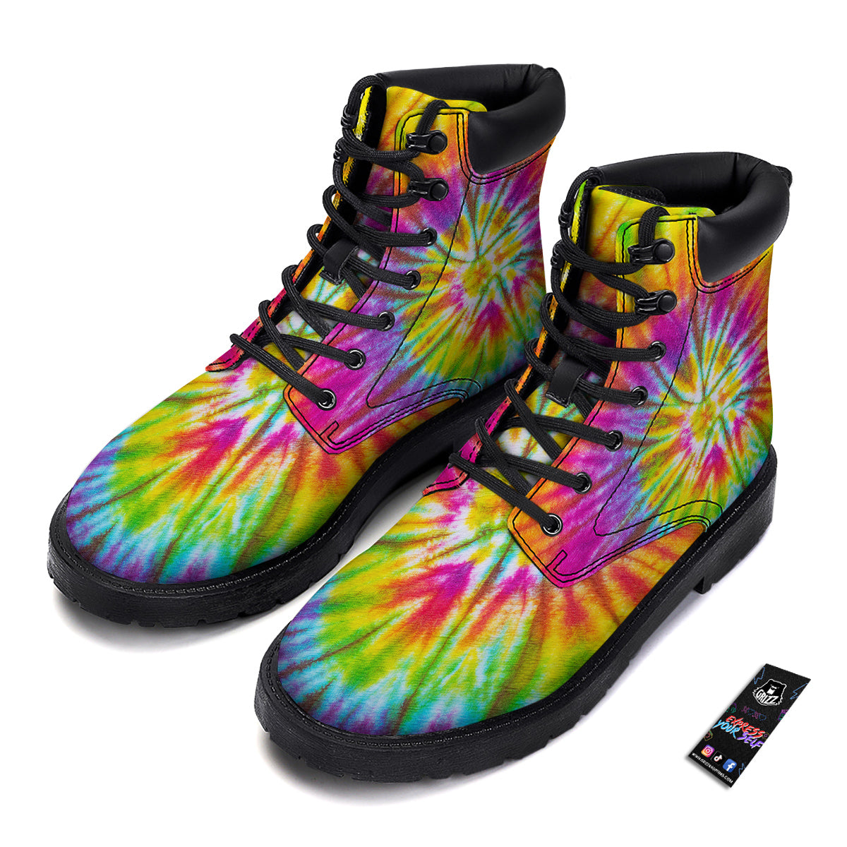 Tie Dye Colorful Hippie Print Boots-grizzshop