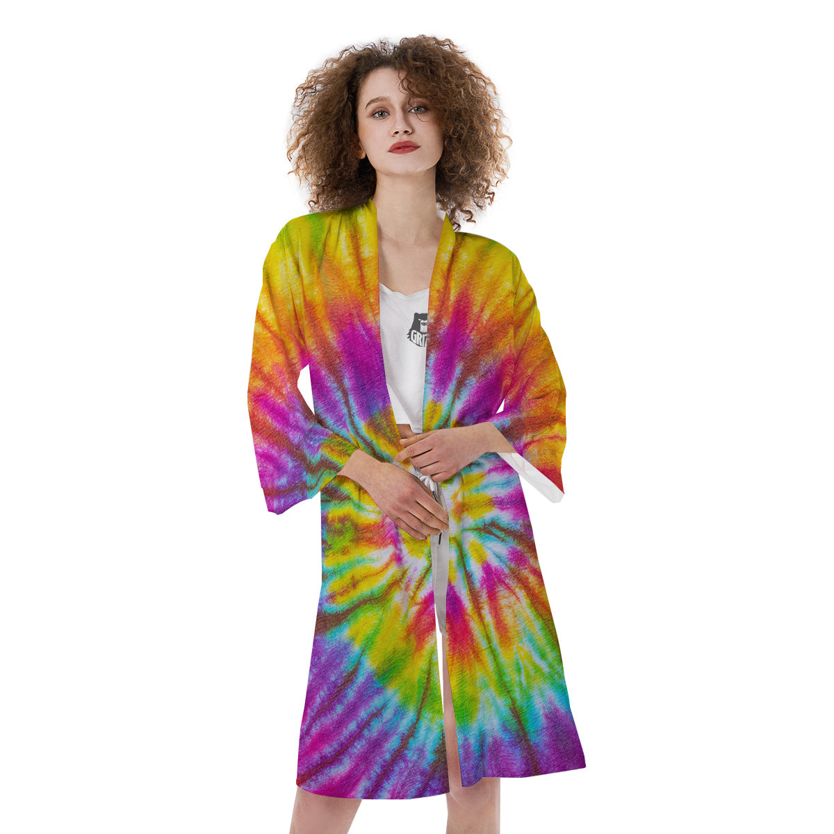 Tie Dye Colorful Hippie Print Kimono-grizzshop