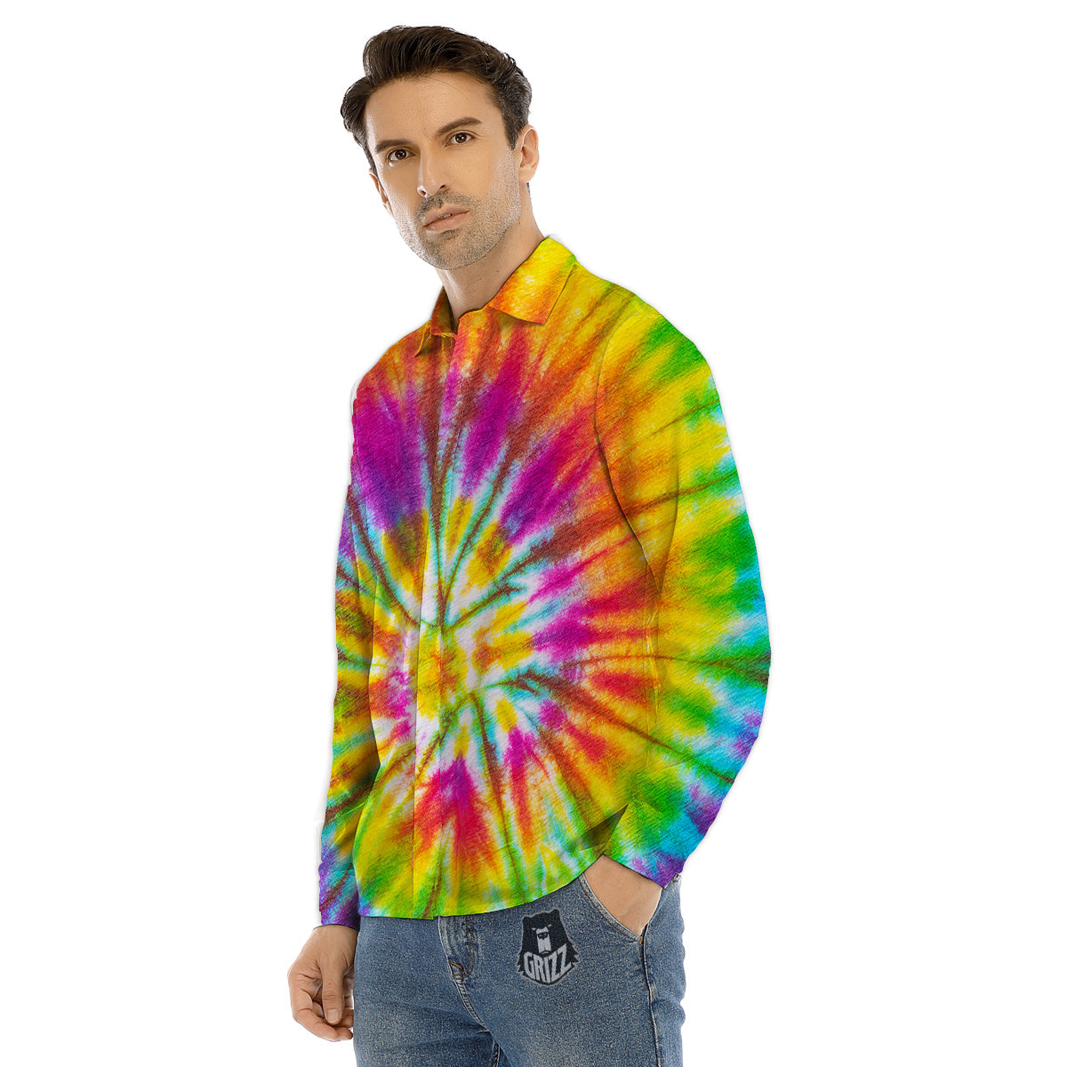 Tie Dye Colorful Hippie Print Men's Dress Shirts-grizzshop