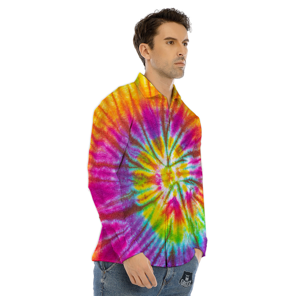 Tie Dye Colorful Hippie Print Men's Dress Shirts-grizzshop