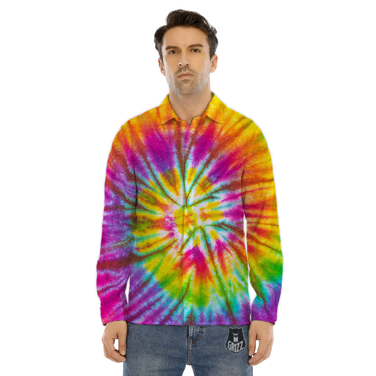 Tie Dye Colorful Hippie Print Men's Dress Shirts-grizzshop