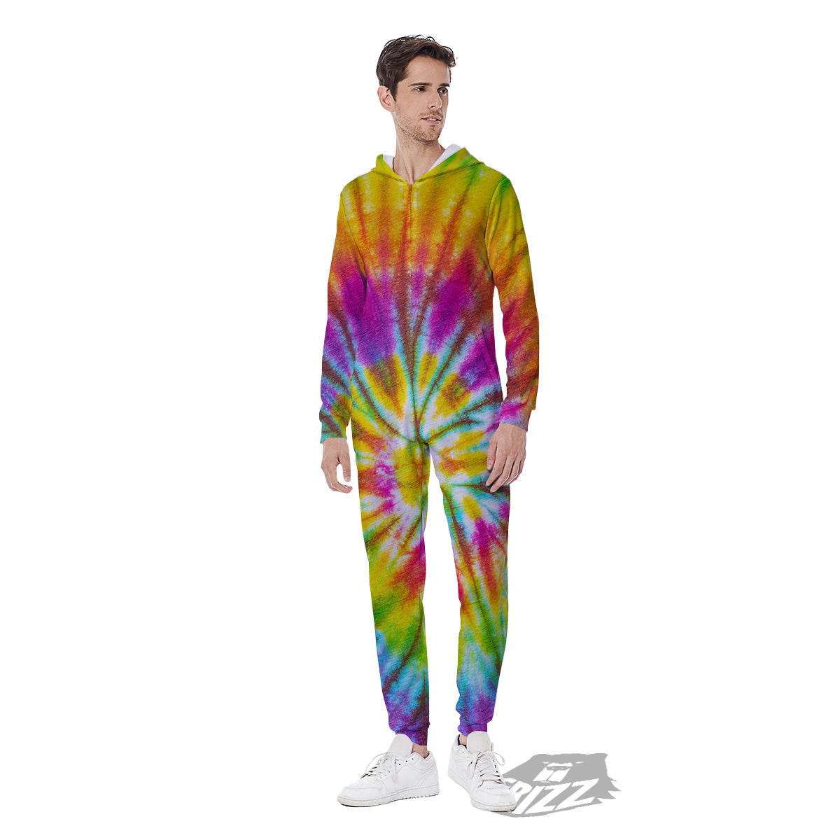 Tie Dye Colorful Hippie Print Men's Jumpsuit-grizzshop