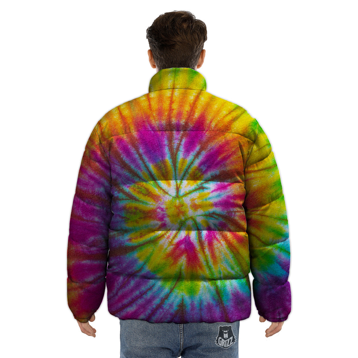 Tie Dye Colorful Hippie Print Puffer Jacket-grizzshop