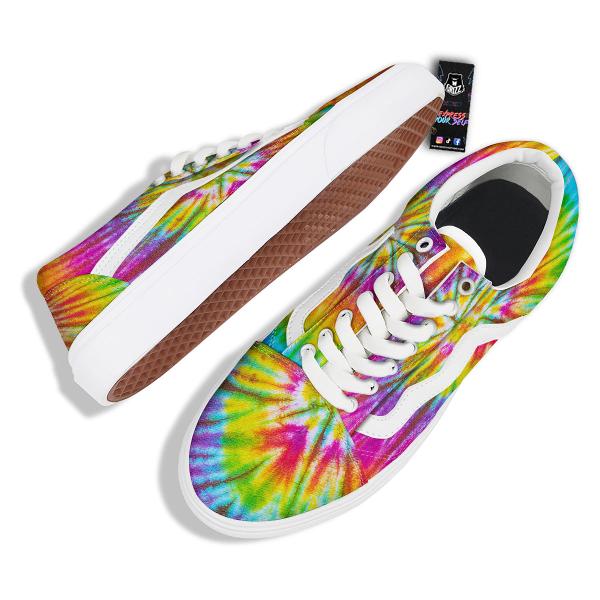 Tie Dye Colorful Hippie Print Skate Shoes-grizzshop