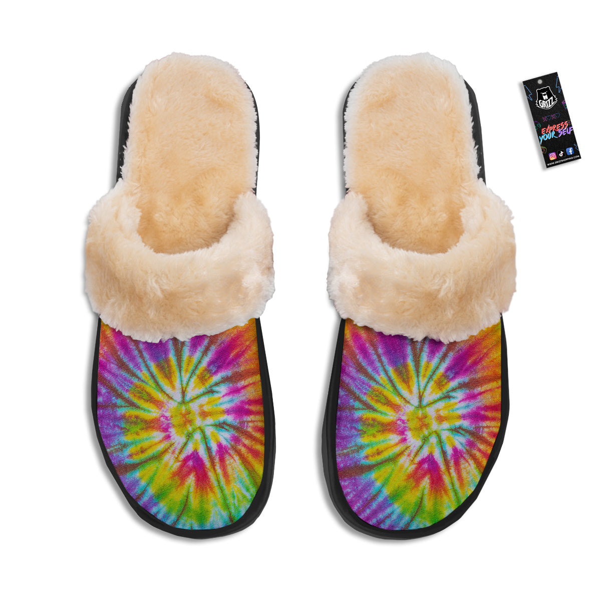 Tie Dye Colorful Hippie Print Slippers-grizzshop