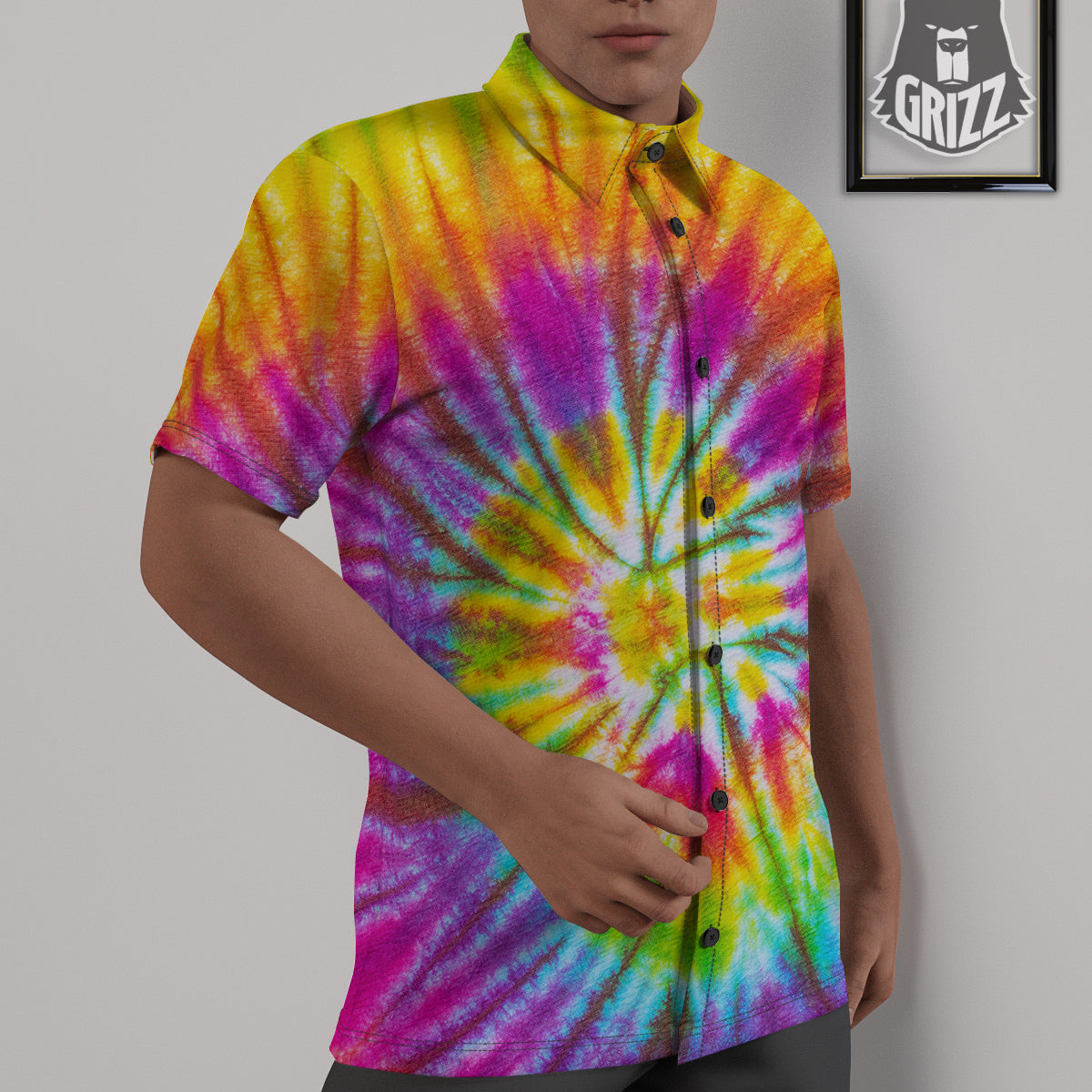 Tie Dye Colorful Hippie Print Untucked Shirts-grizzshop