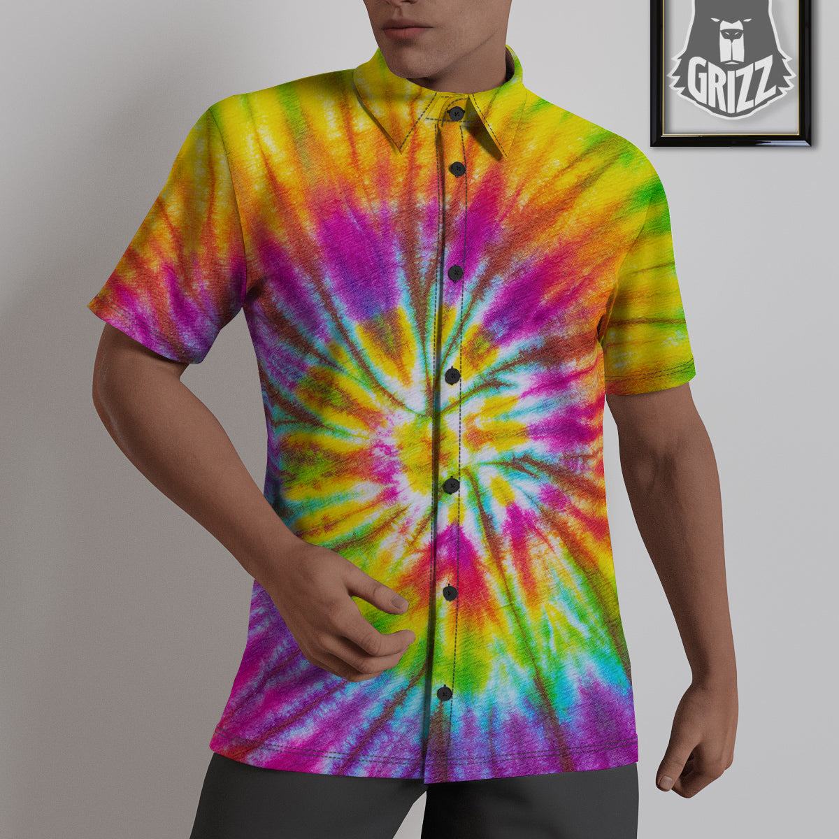 Tie Dye Colorful Hippie Print Untucked Shirts-grizzshop