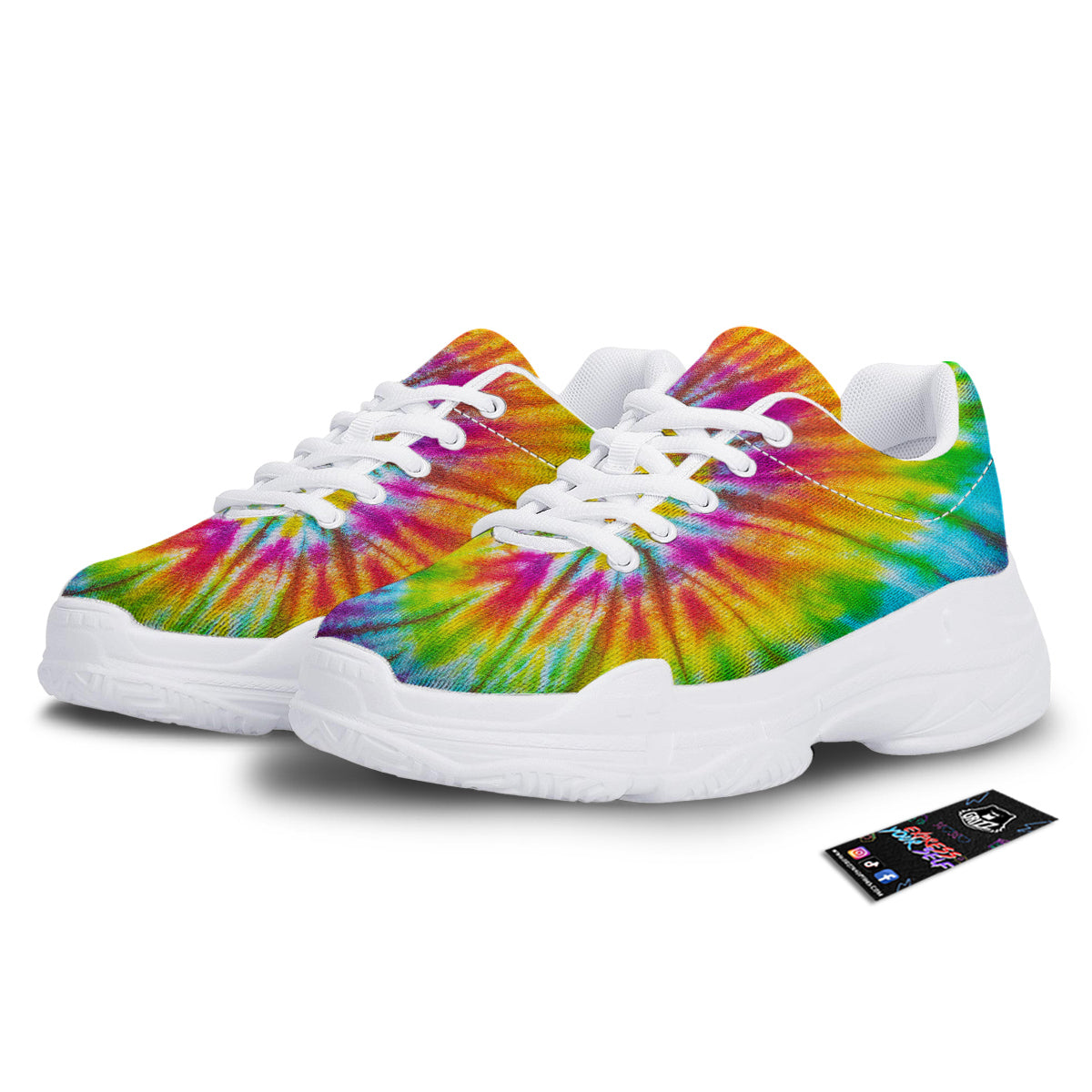 Tie Dye Colorful Hippie Print White Chunky Shoes-grizzshop
